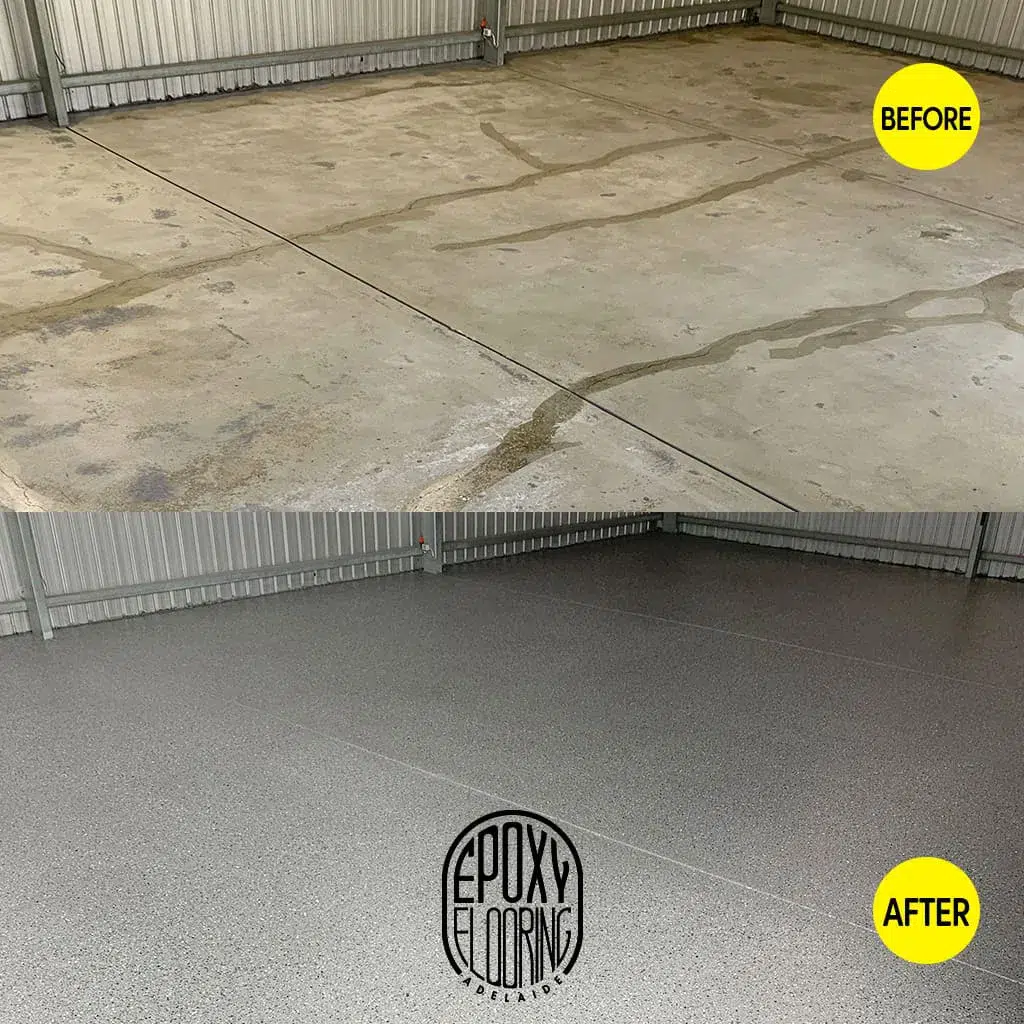 Before and after epoxy flooring Adelaide