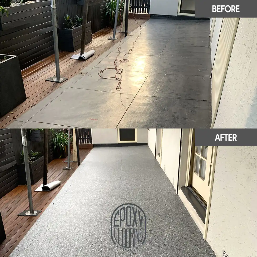 Before and after epoxy flooring
