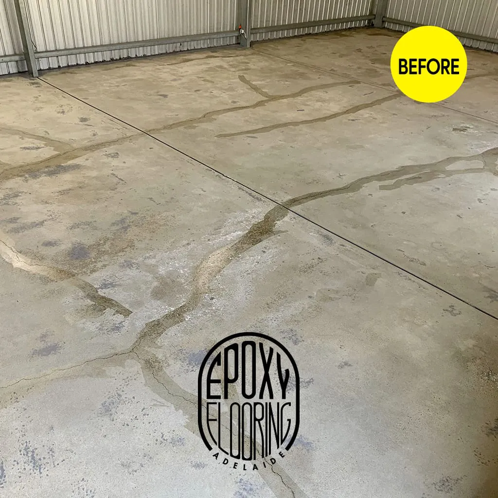 Before photo of shed floor ready for epoxy