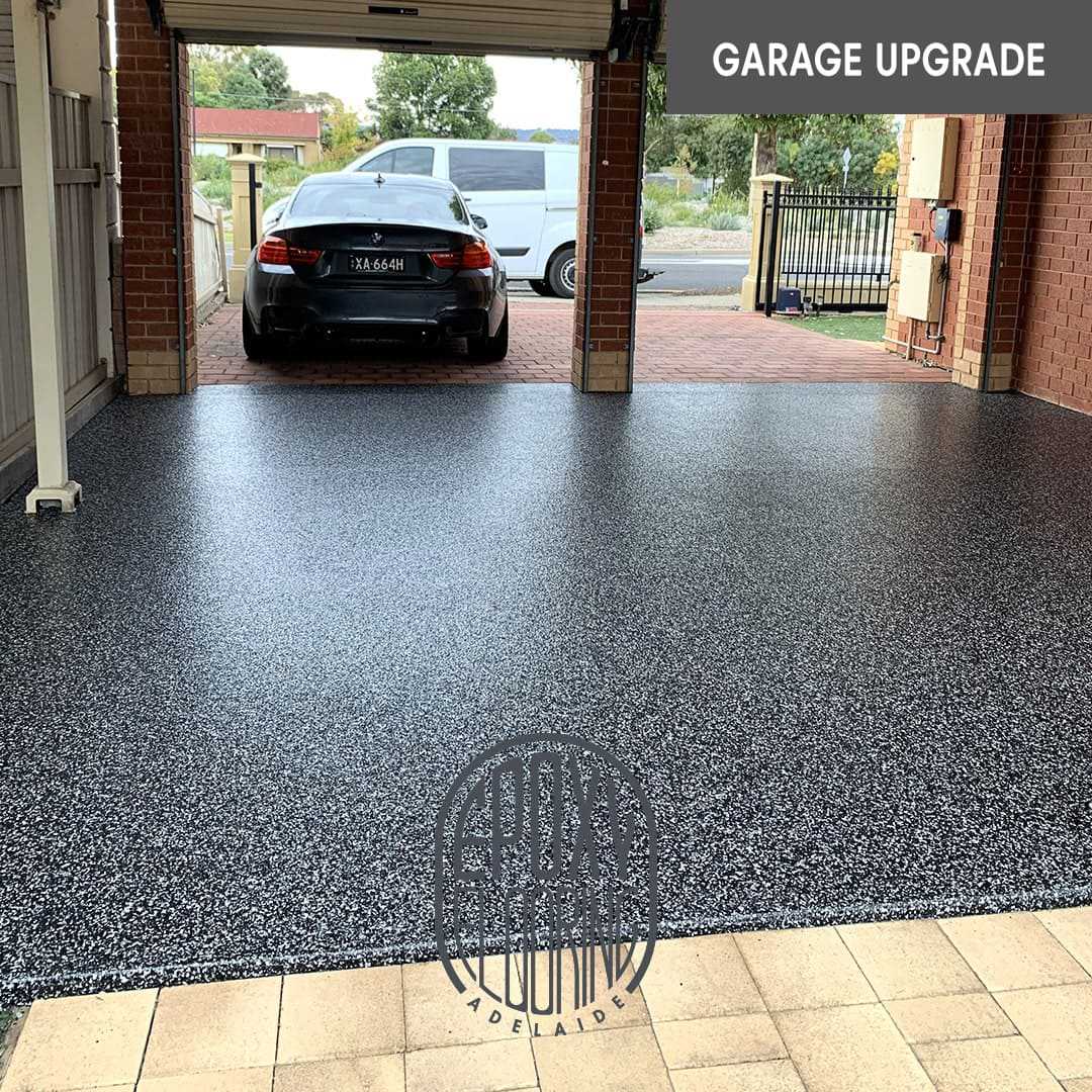 Double garage epoxy flooring in cafe black
