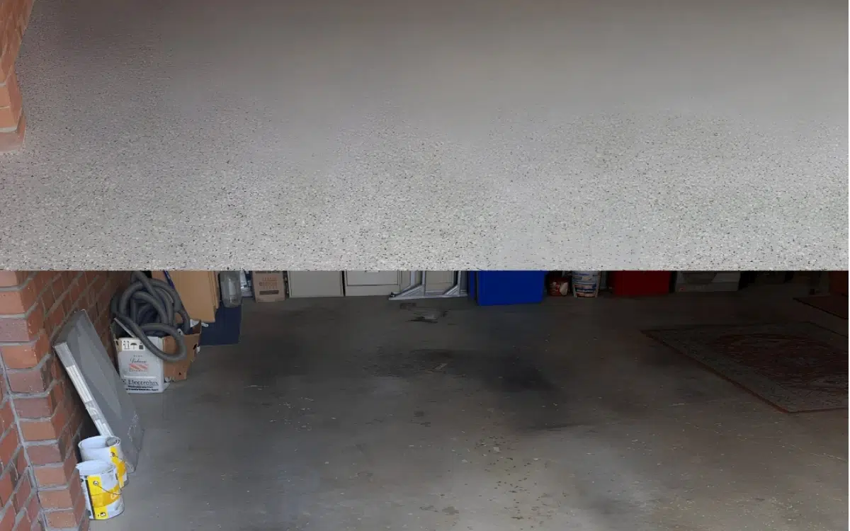 From stained concrete to sleek and spotless Epoxy Flooring Adelaide transformed this garage with a durable non slip flake finish