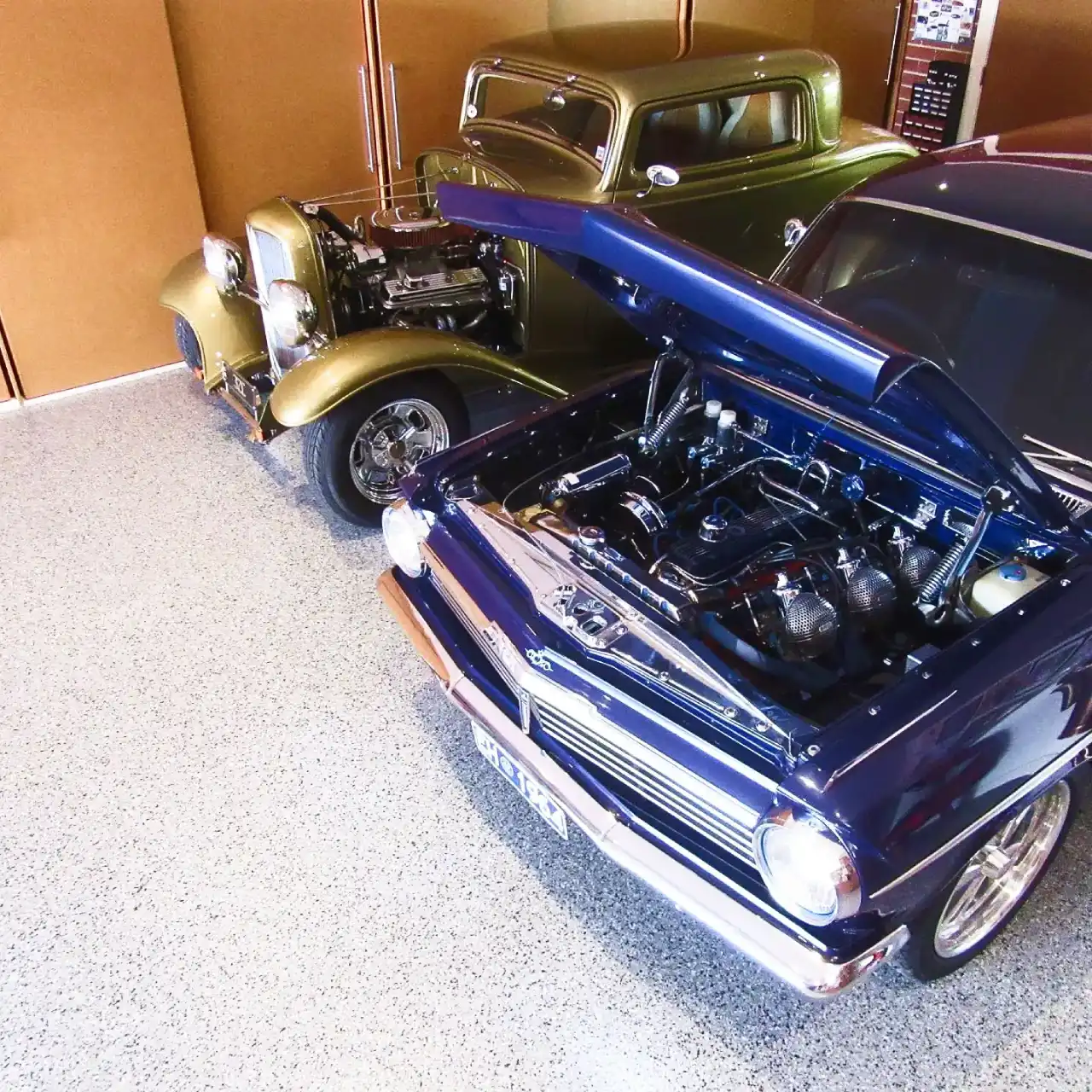 epoxy garage with cars